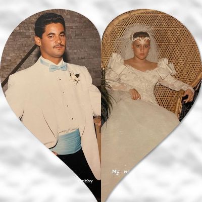 Both are on their wedding dress on this heart-shaped edited picture.